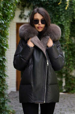 Пуховик Btn Button с кожаными вставками 