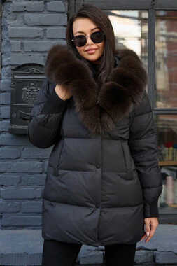 Черный пуховик Vivilona с натуральным мехом
